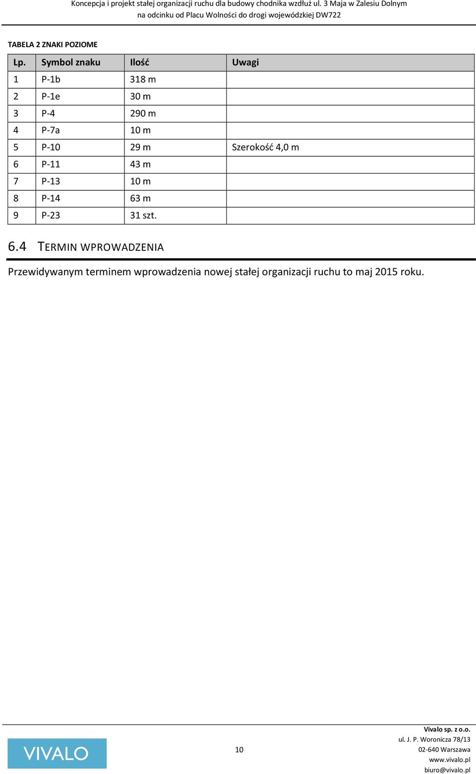 m 5 P-10 29 m Szerokość 4,0 m 6 P-11 43 m 7 P-13 10 m 8 P-14 63 m 9 P-23