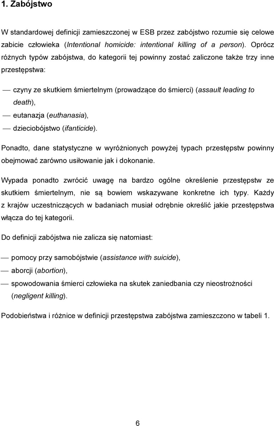 (euthanasia), dzieciobójstwo (ifanticide). Ponadto, dane statystyczne w wyróżnionych powyżej typach przestępstw powinny obejmować zarówno usiłowanie jak i dokonanie.