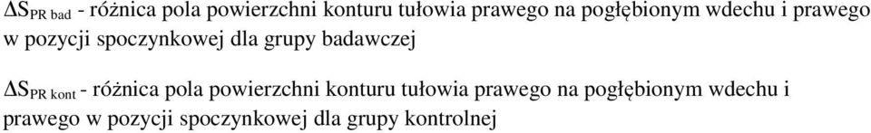 badawczej S PR kont - różnica pola powierzchni konturu tułowia