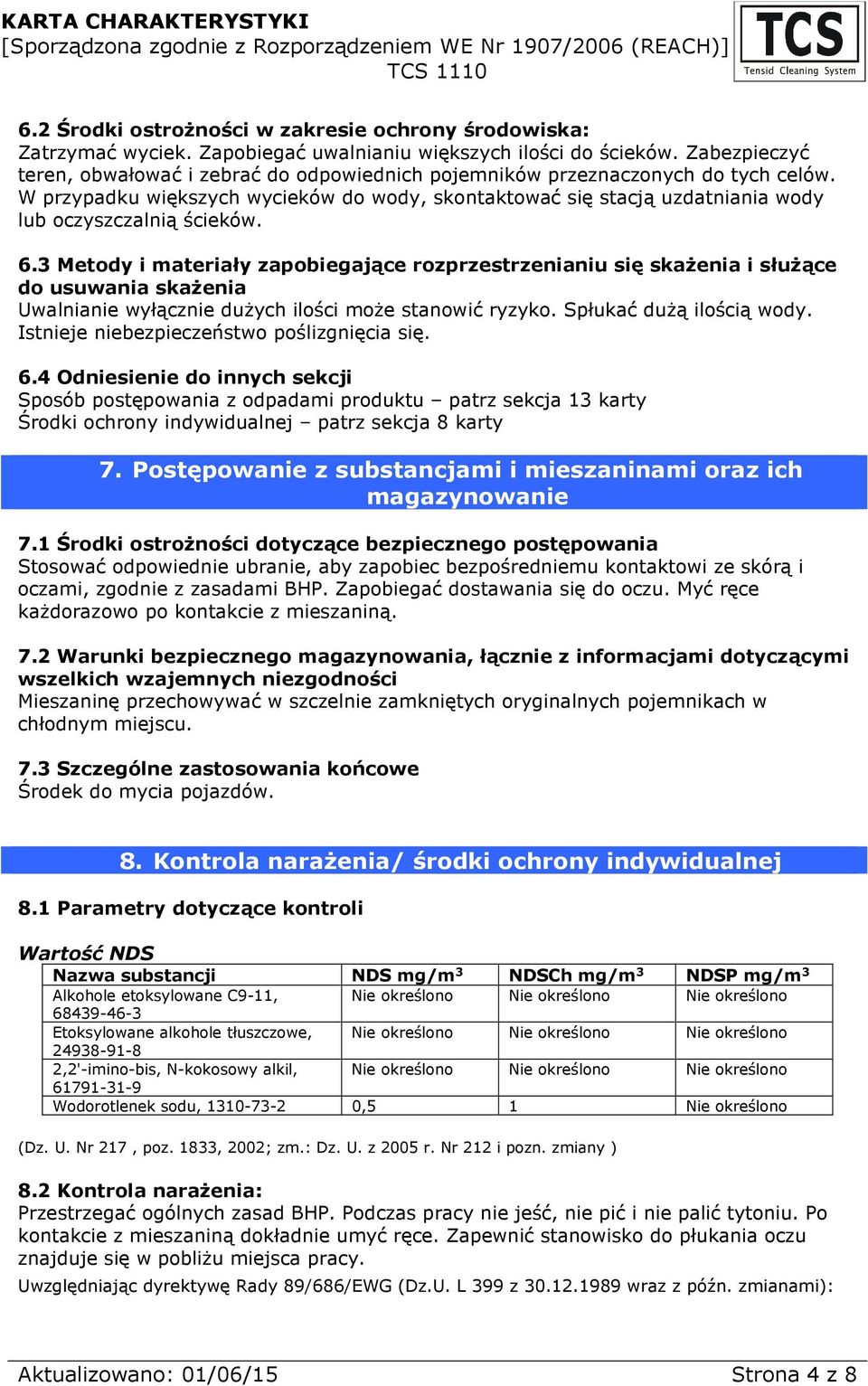 W przypadku większych wycieków do wody, skontaktować się stacją uzdatniania wody lub oczyszczalnią ścieków. 6.