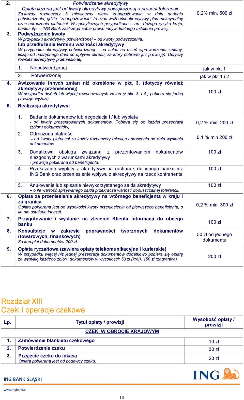 W specyficznych przypadkach np.: dużego ryzyka kraju, banku, itp. ING Bank zastrzega sobie prawo indywidualnego ustalenia. 3.