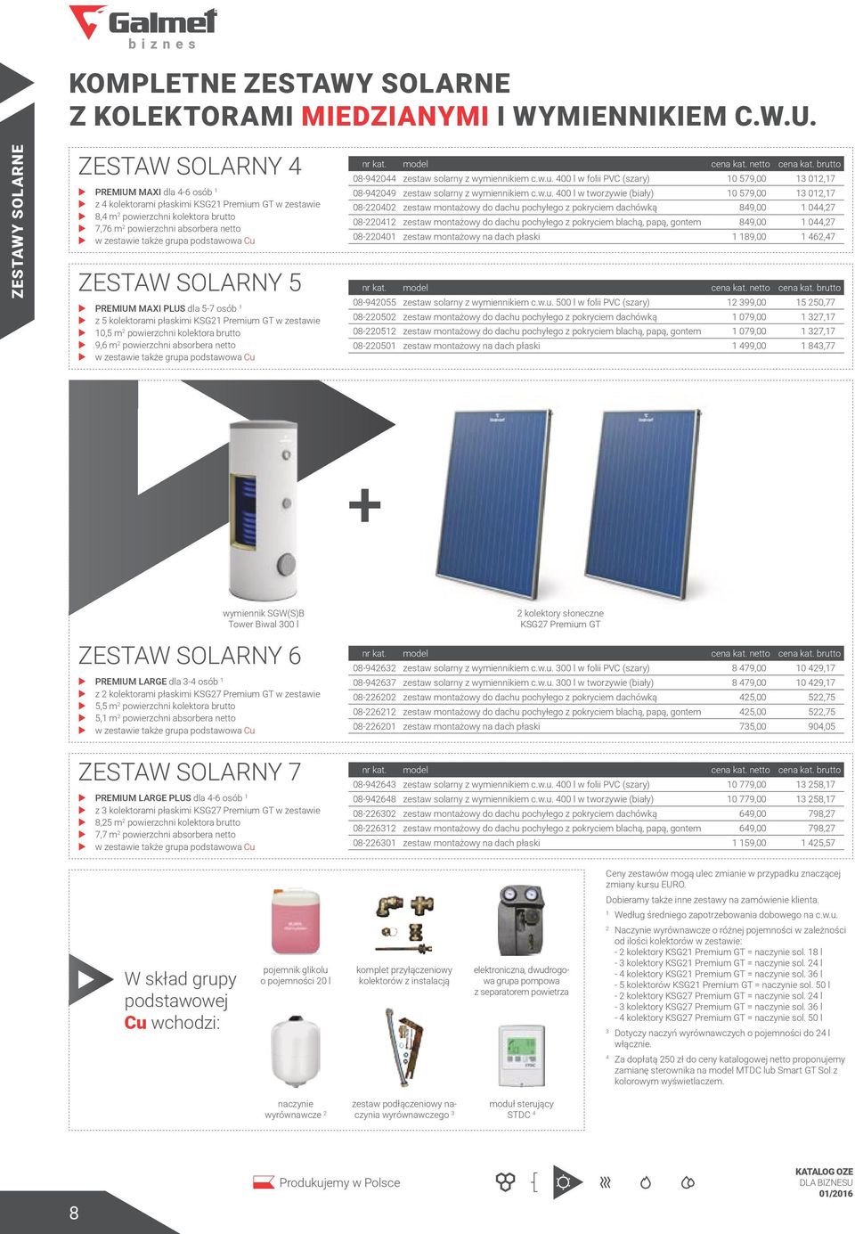 także grupa podstawowa Cu ZESTAW SOLARNY 5 PREMIUM MAXI PLUS dla 5-7 osób 1 z 5 kolektorami płaskimi KSG21 Premium GT w zestawie 10,5 m 2 powierzchni kolektora brutto 9,6 m 2 powierzchni absorbera