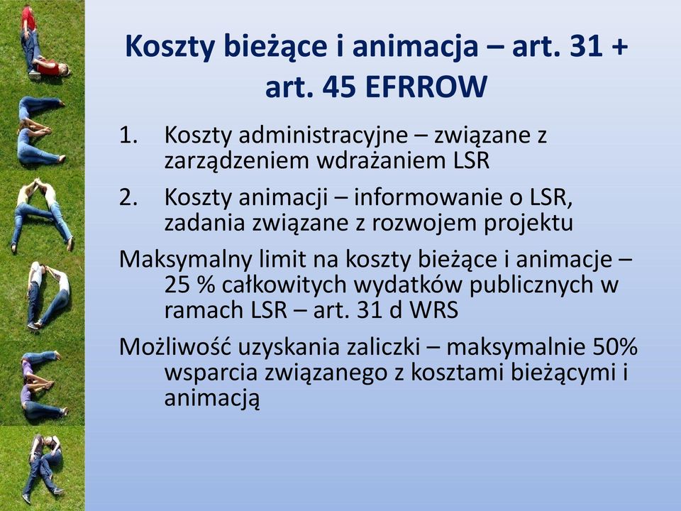 Koszty animacji informowanie o LSR, zadania związane z rozwojem projektu Maksymalny limit na koszty