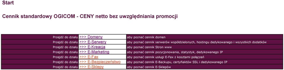 domen aby poznać cennik serwerów współdzielonych, hostingu dedykowanego i wszystkich dodatków aby poznać cennik Stron www aby poznać cennik pozycjonowania,