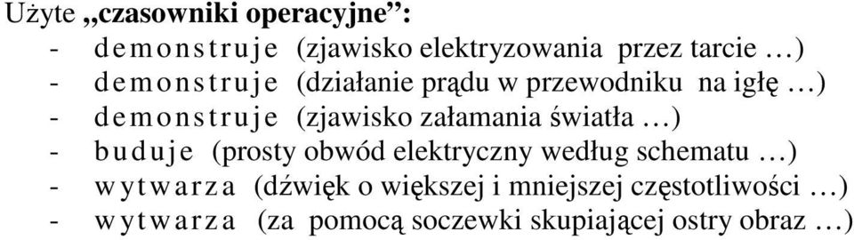 światła ) - buduje (prosty obwód elektryczny według schematu ) - w ytwarza (dźwięk o