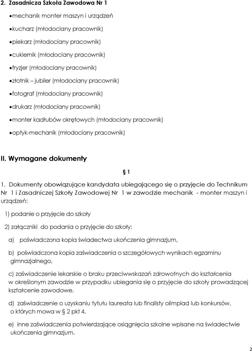 Wymagane dokumenty 1 1.