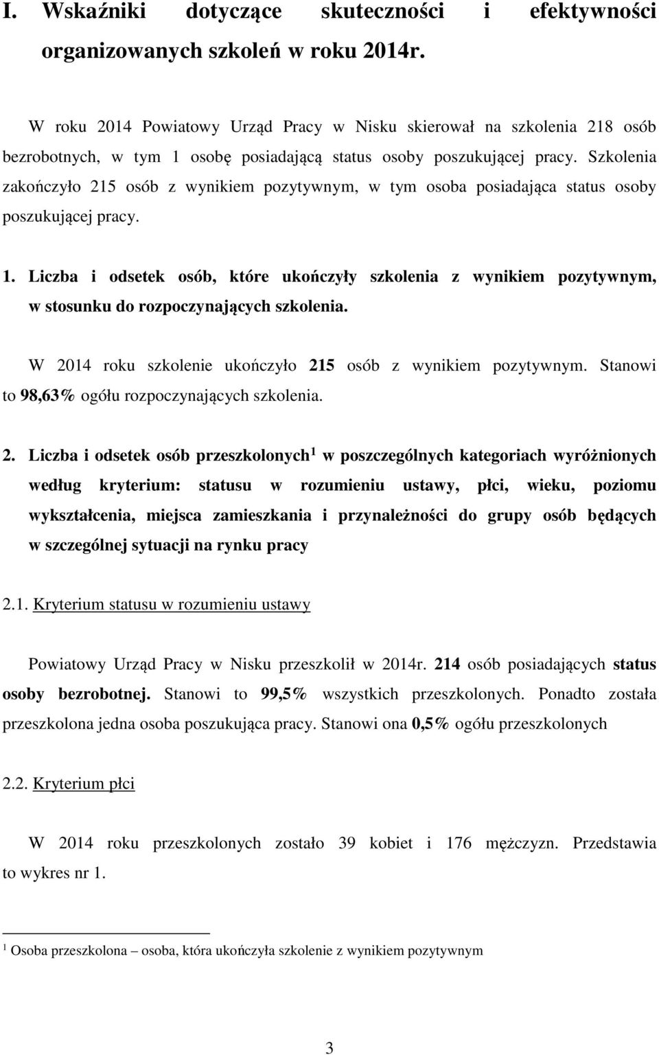 Szkolenia zakończyło 215 osób z wynikiem pozytywnym, w tym osoba posiadająca status osoby poszukującej pracy. 1.