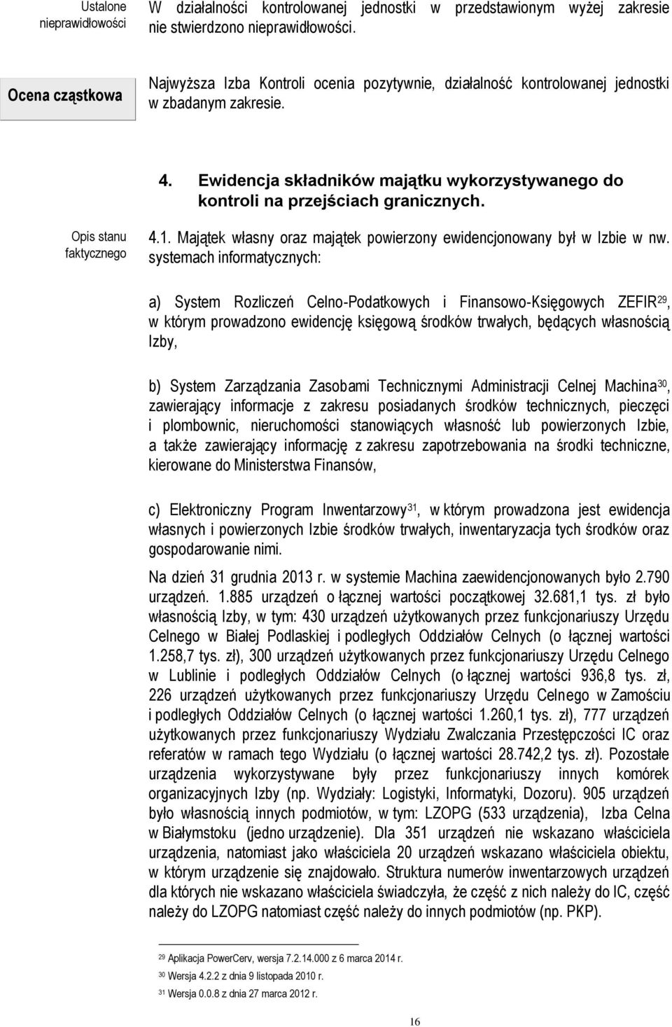 Ewidencja składników majątku wykorzystywanego do kontroli na przejściach granicznych. Opis stanu faktycznego 4.1. Majątek własny oraz majątek powierzony ewidencjonowany był w Izbie w nw.