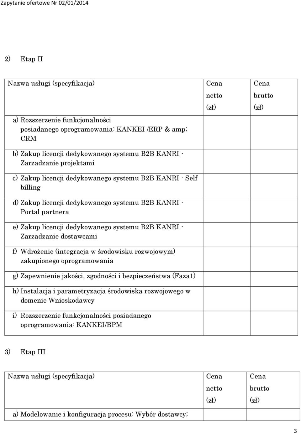 Zarzadzanie dostawcami f) Wdrożenie (integracja w środowisku rozwojowym) zakupionego oprogramowania g) Zapewnienie jakości, zgodności i bezpieczeństwa (Faza1) h) Instalacja i