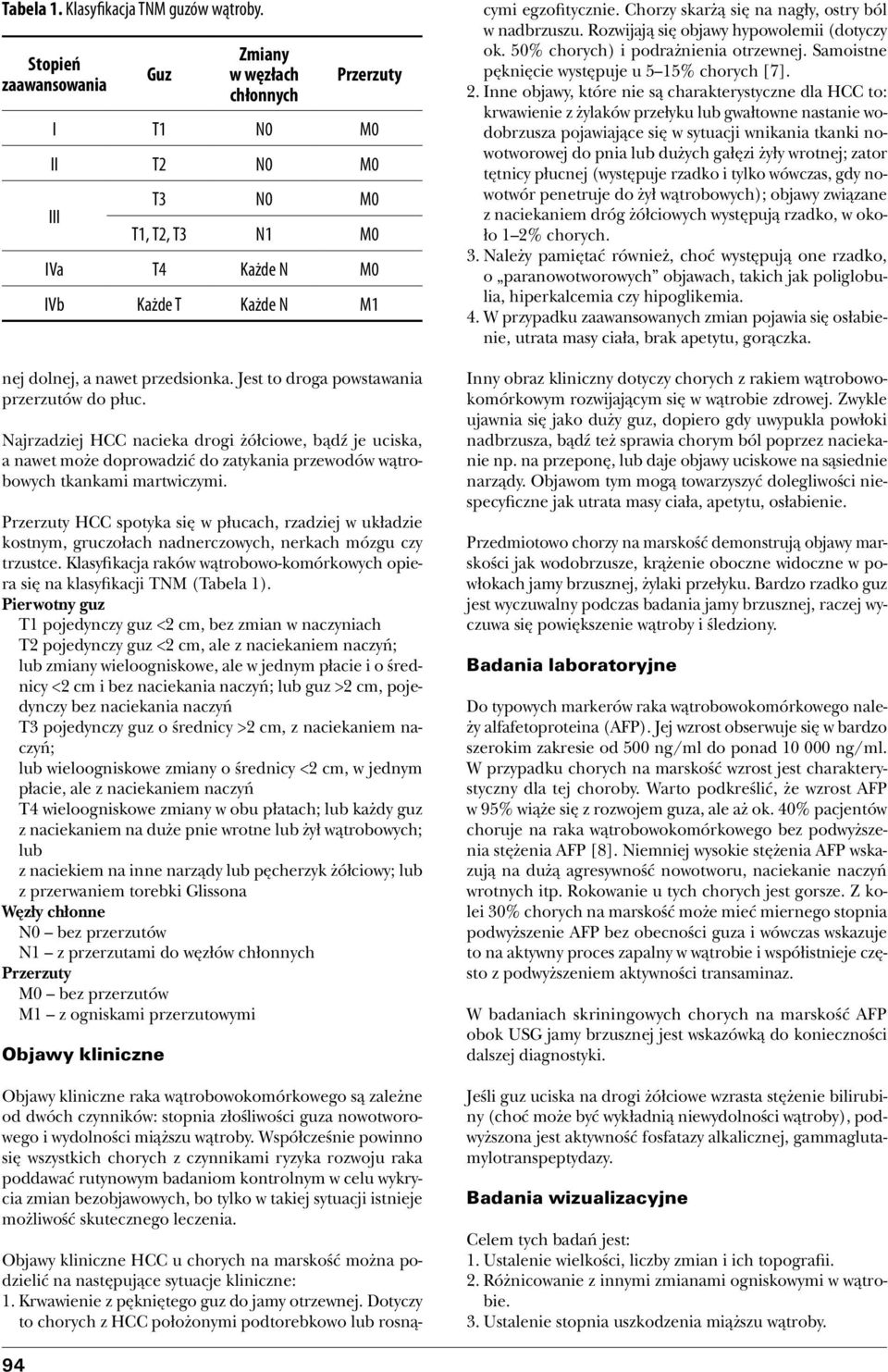 Przerzuty HCC spotyka się w płucach, rzadziej w układzie kostnym, gruczołach nadnerczowych, nerkach mózgu czy trzustce.