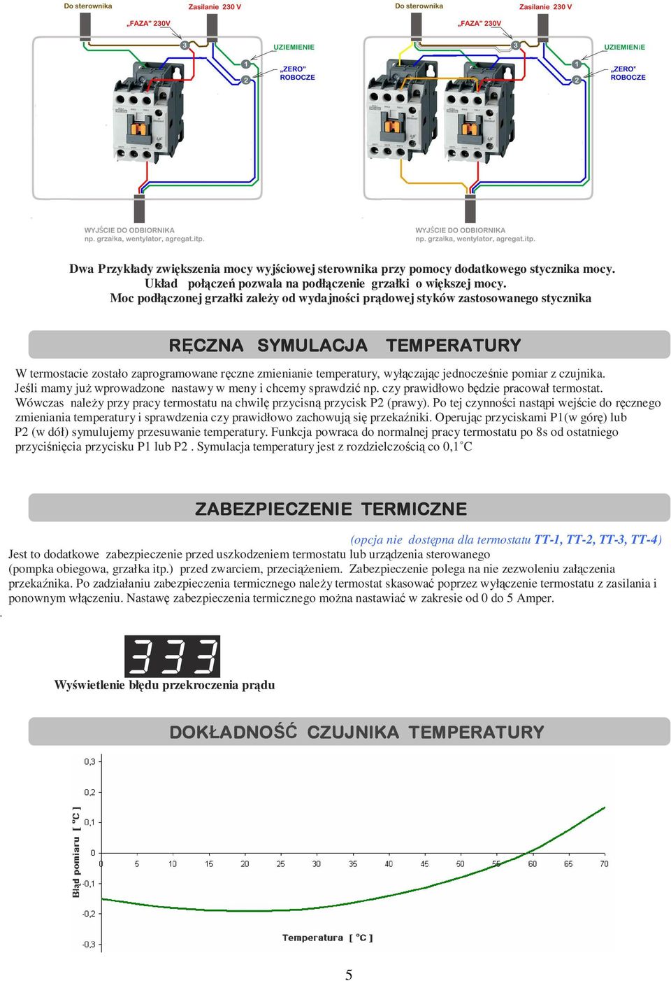 jednocześnie pomiar z czujnika. Jeśli mamy już wprowadzone nastawy w meny i chcemy sprawdzić np. czy prawidłowo będzie pracował termostat.