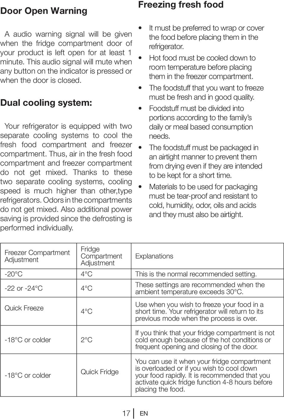 Dual cooling system: Your refrigerator is equipped with two separate cooling systems to cool the fresh food compartment and freezer compartment.
