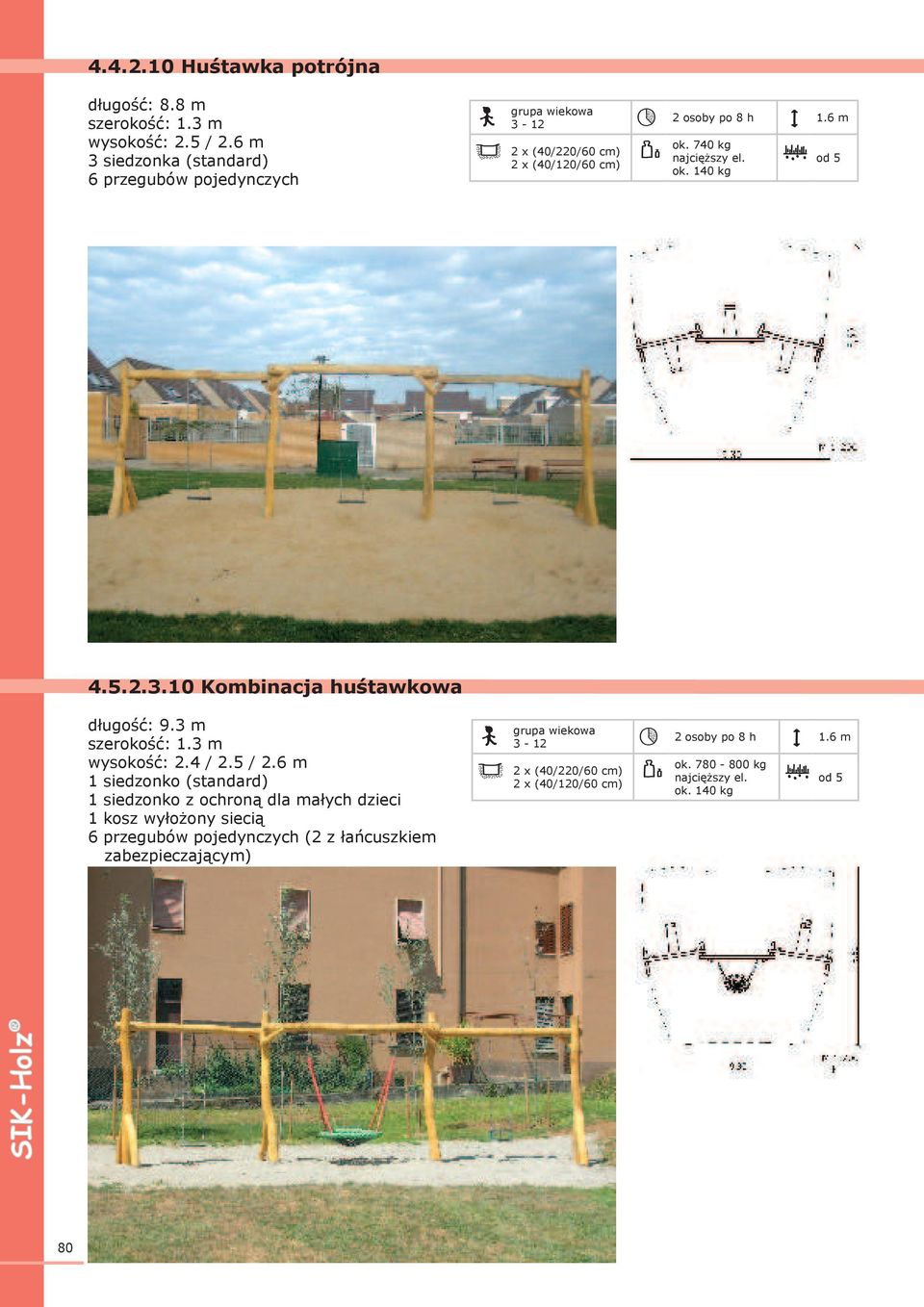 140 kg 4.5.2.3.10 Kombinacja huśtawkowa długość: 9.3 m szerokość: 1.3 m wysokość: 2.4 / 2.5 / 2.