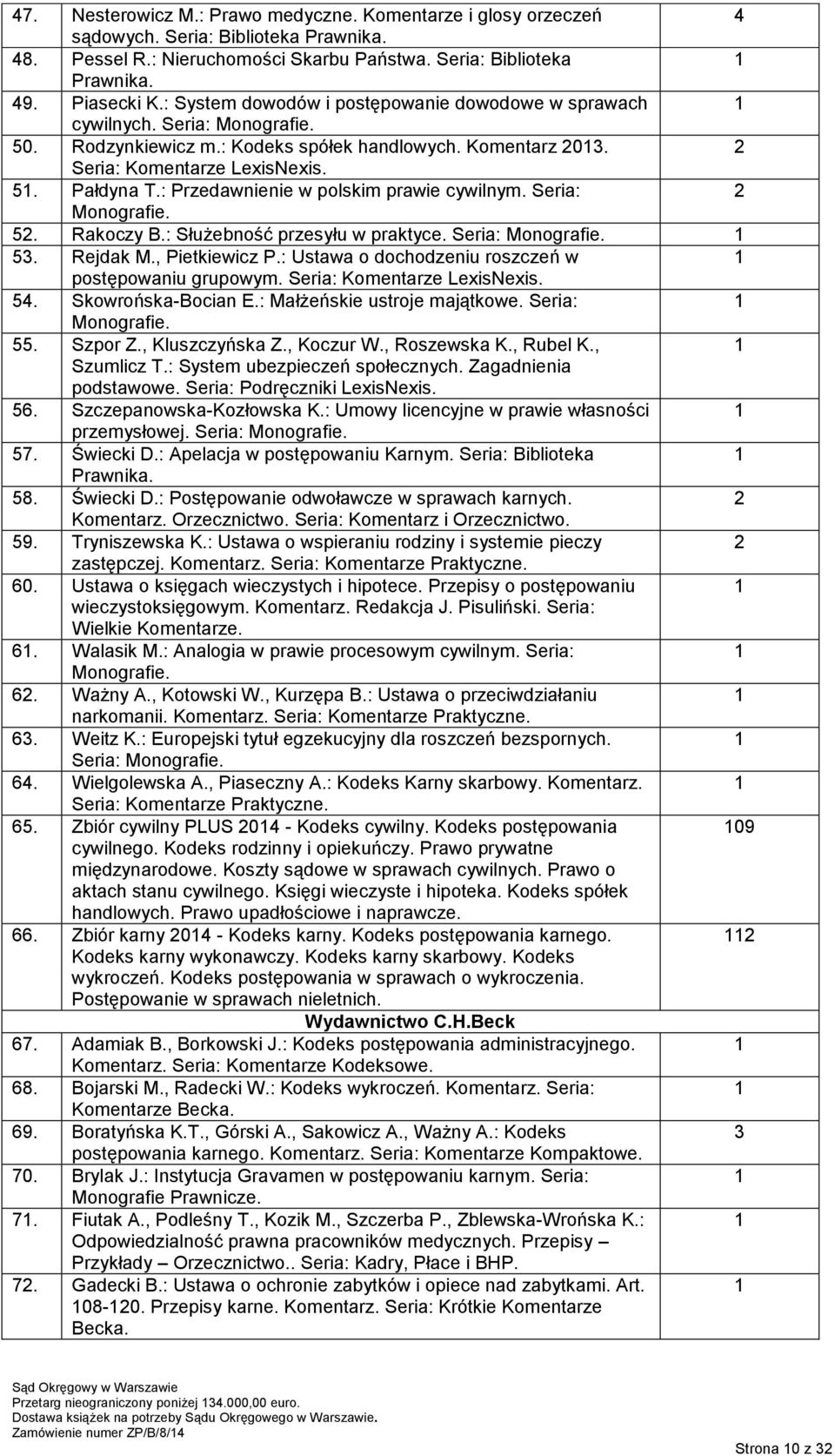 : Przedawnienie w polskim prawie cywilnym. Seria: Monografie. 5. Rakoczy B.: Służebność przesyłu w praktyce. Seria: Monografie. 53. Rejdak M., Pietkiewicz P.