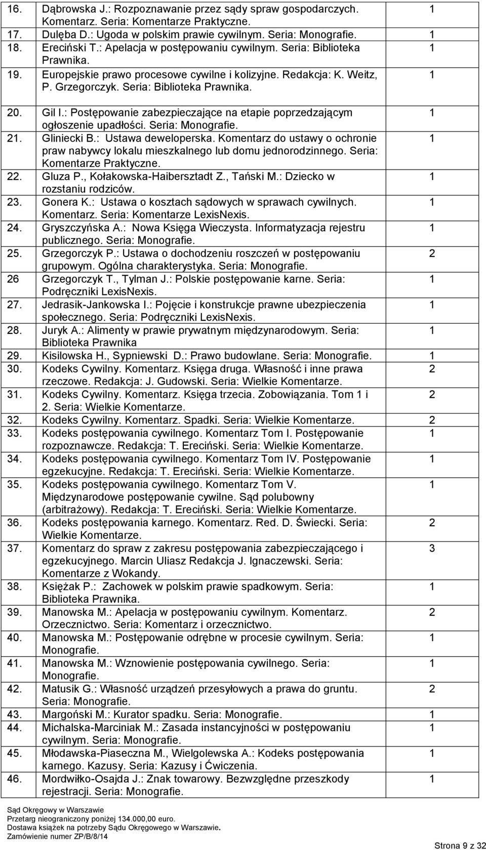 : Postępowanie zabezpieczające na etapie poprzedzającym ogłoszenie upadłości. Seria: Monografie.. Gliniecki B.: Ustawa deweloperska.