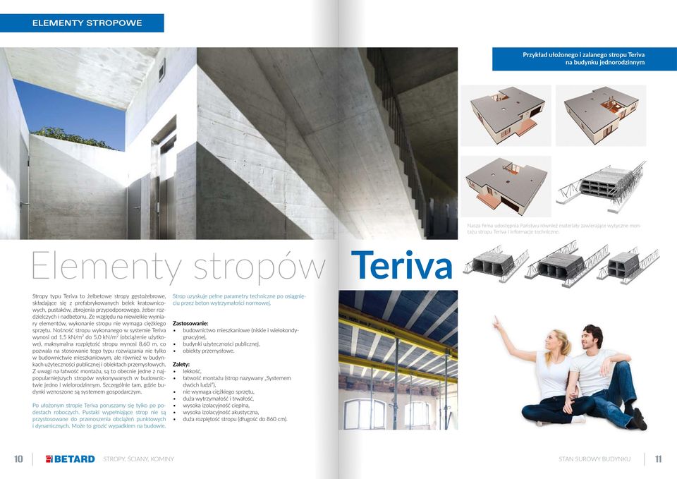 Elementy stropów Teriva Stropy typu Teriva to żelbetowe stropy gęstożebrowe, składające się z prefabrykowanych belek kratownicowych, pustaków, zbrojenia przypodporowego, żeber rozdzielczych i