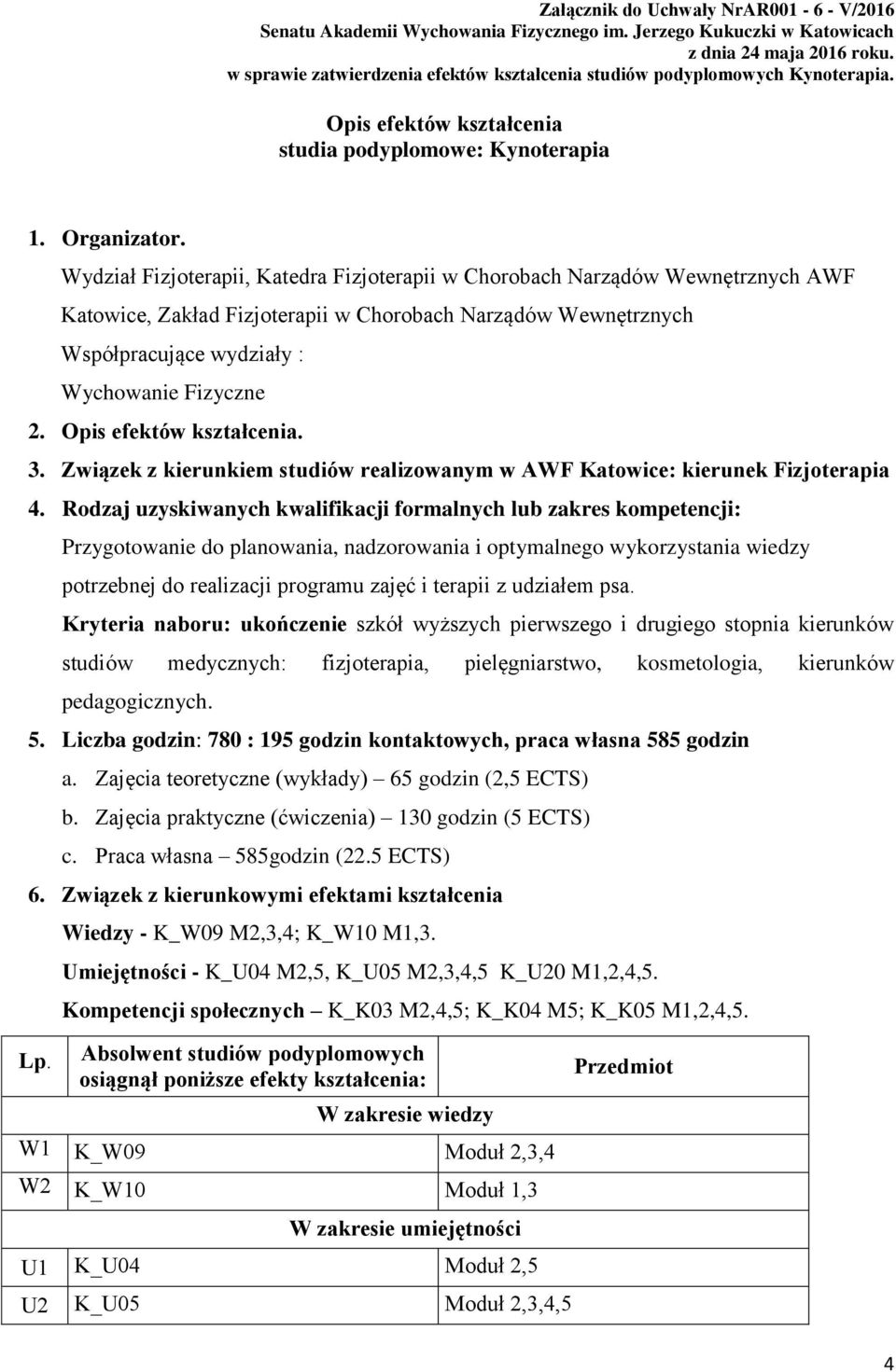 Wydział Fizjoterapii, Katedra Fizjoterapii w Chorobach Narządów Wewnętrznych AWF Katowice, Zakład Fizjoterapii w Chorobach Narządów Wewnętrznych Współpracujące wydziały : Wychowanie Fizyczne 2.