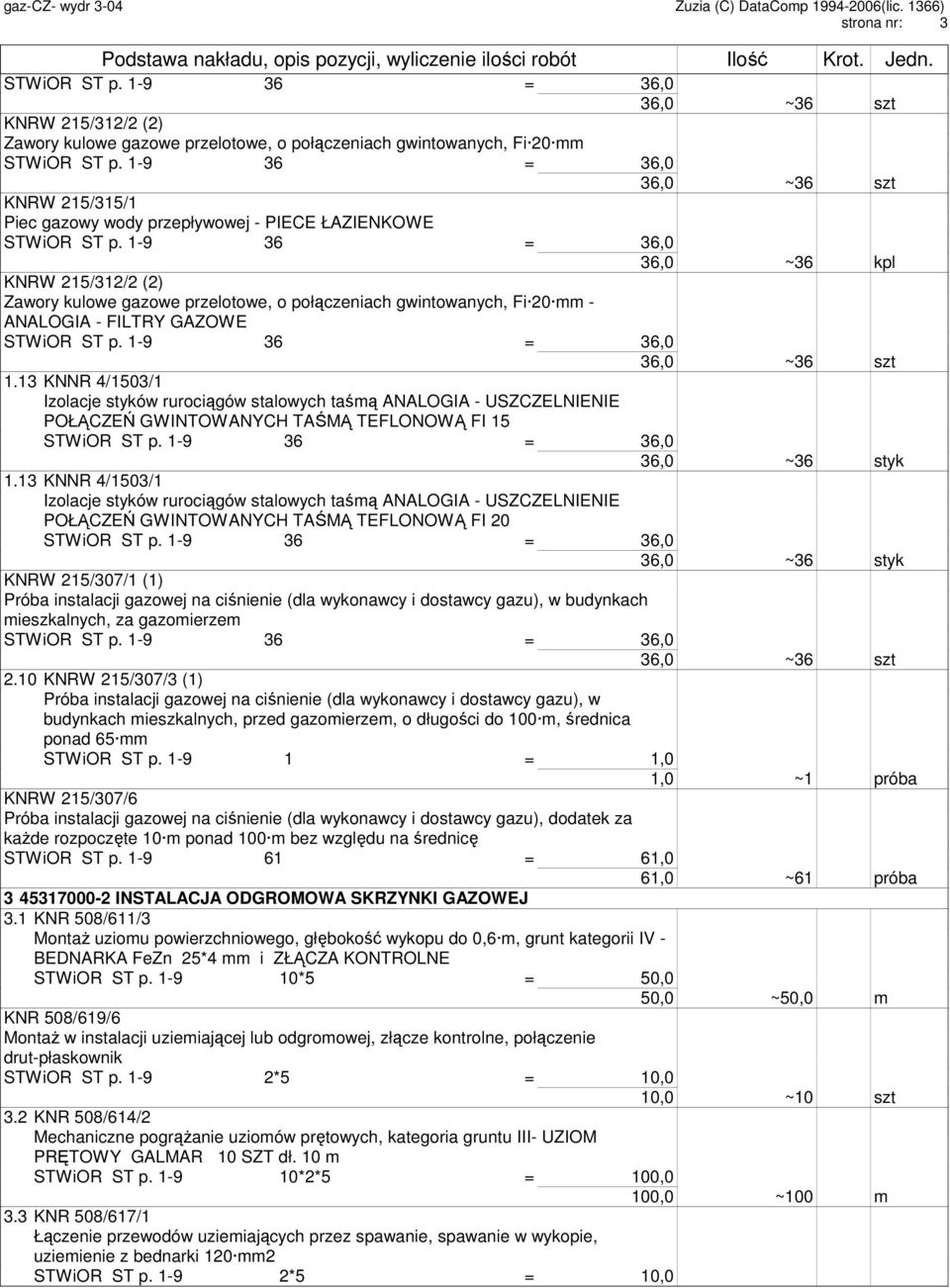 13 KNNR 4/1503/1 Izolacje styków rurociągów stalowych taśmą ANALOGIA - USZCZELNIENIE POŁĄCZEŃ GWINTOWANYCH TAŚMĄ TEFLONOWĄ FI 15 36,0 ~36 styk 1.