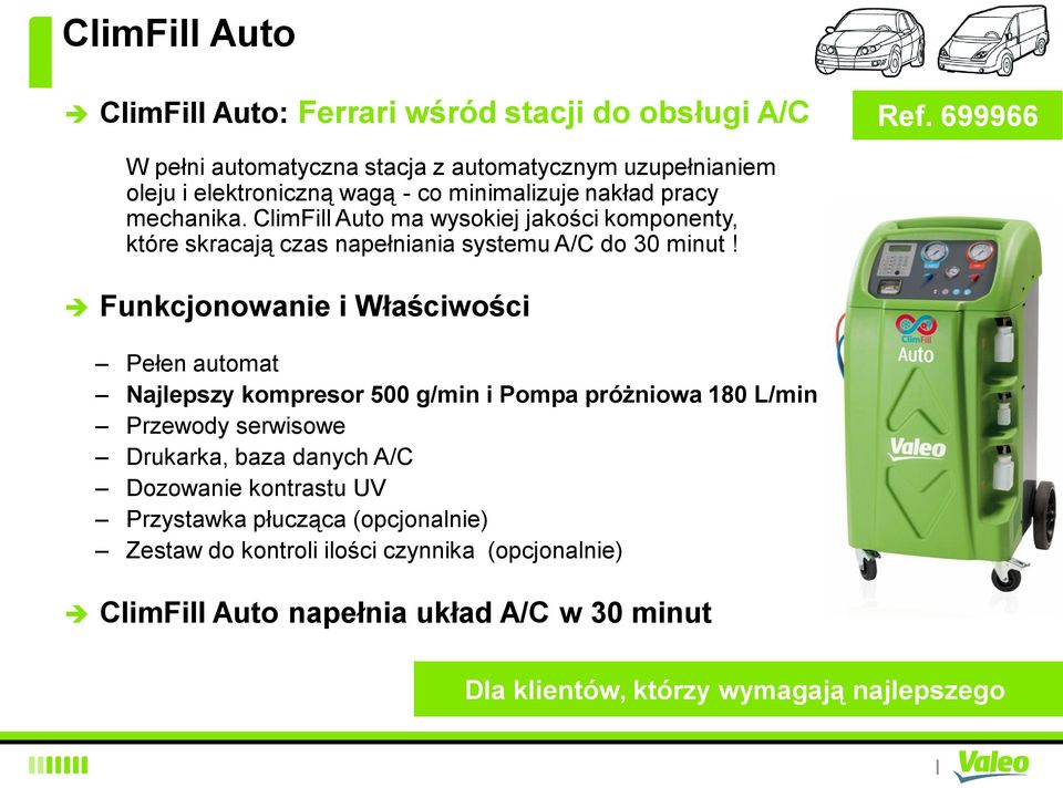 ClimFill Auto ma wysokiej jakości komponenty, które skracają czas napełniania systemu A/C do 30 minut!