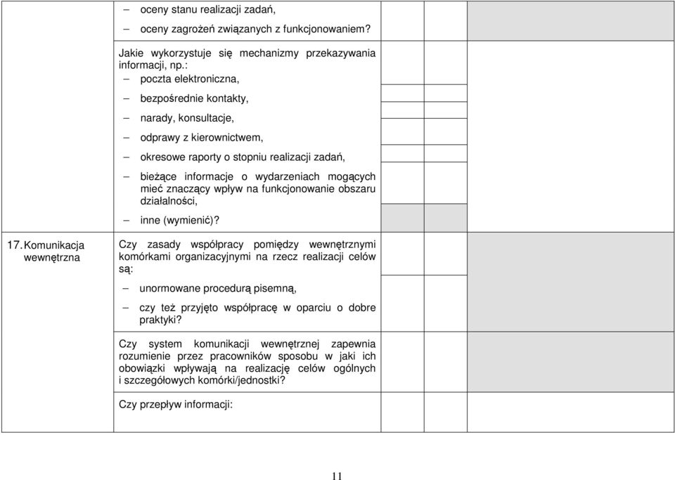 wpływ na funkcjonowanie obszaru działalności, inne (wymienić)? 17.