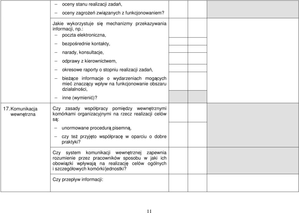 wpływ na funkcjonowanie obszaru działalności, inne (wymienić)? 17.