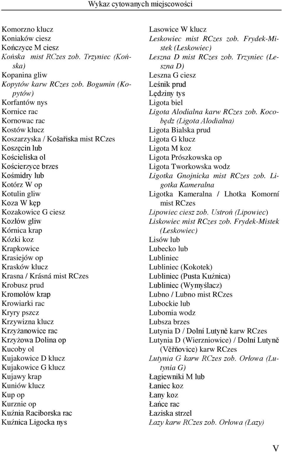 Kozakowice G ciesz Kozłów gliw Kórnica krap Kózki koz Krapkowice Krasiejów op Krasków klucz Krasna / Krásná mist Krobusz prud Kromołów krap Krowiarki rac Kryry pszcz Krzywizna klucz Krzyżanowice rac