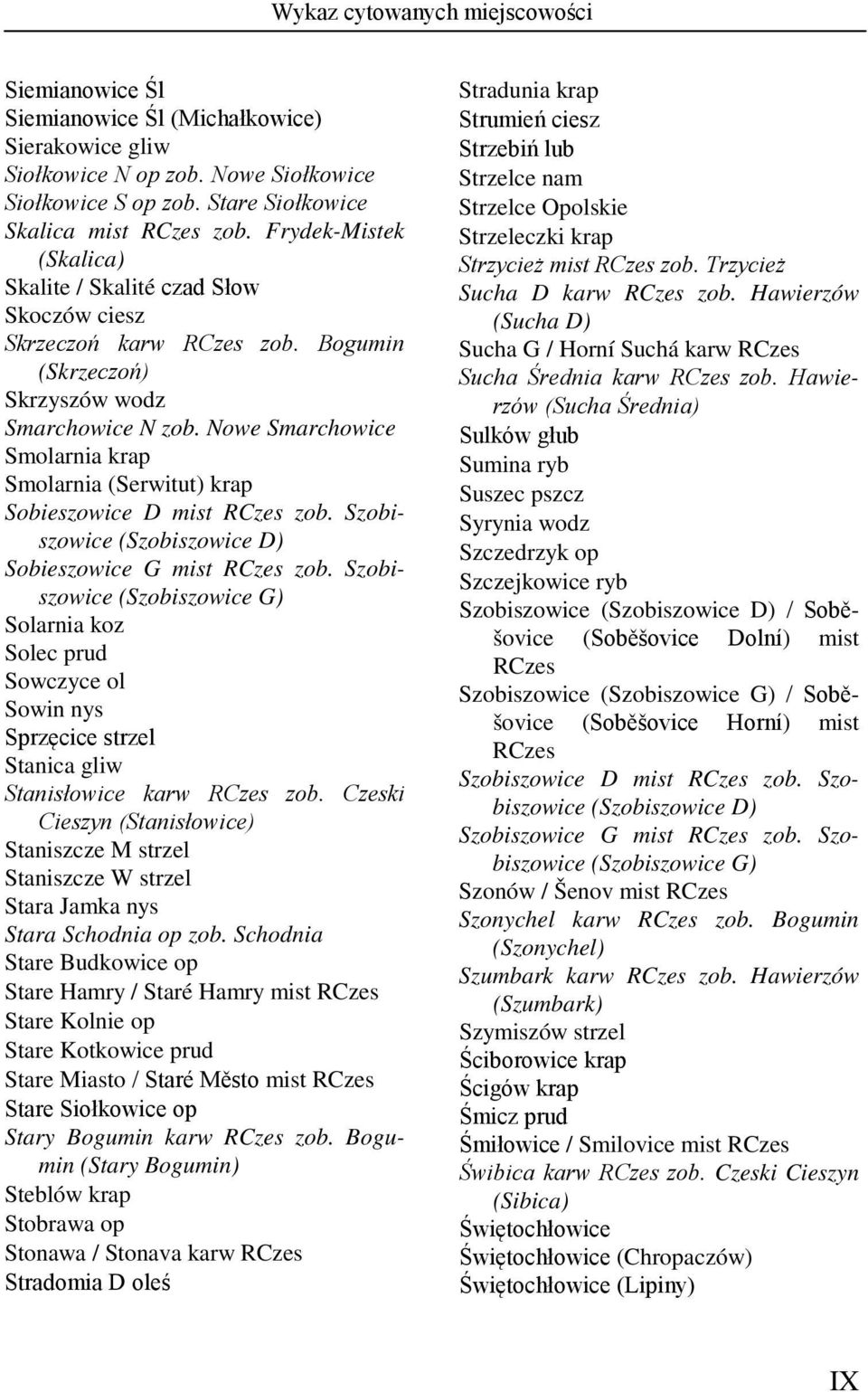 Nowe Smarchowice Smolarnia krap Smolarnia (Serwitut) krap Sobieszowice D mist zob. Szobiszowice (Szobiszowice D) Sobieszowice G mist zob.