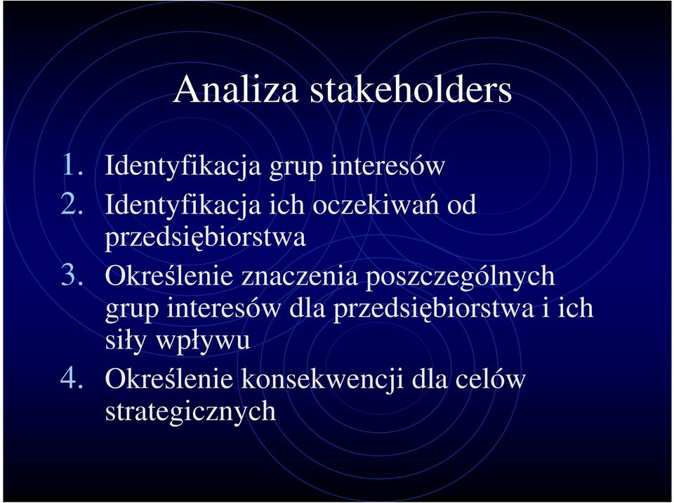 Określenie znaczenia poszczególnych grup interesów dla