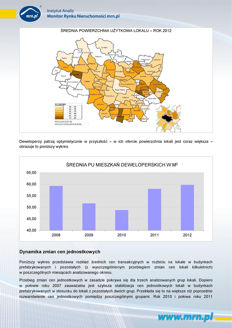 rozbiciu na lokale w budynkach prefabrykowanych i pozostałych (z wyszczególnionym przebiegiem zmian cen lokali kilkuletnich) w poszczególnych miesiącach analizowanego okresu.