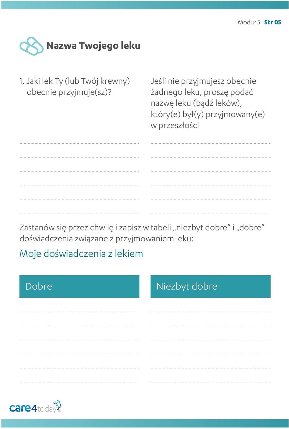 był(y) przyjmowany(e) w przeszłości Zastanów się przez chwilę i zapisz w tabeli niezbyt dobre
