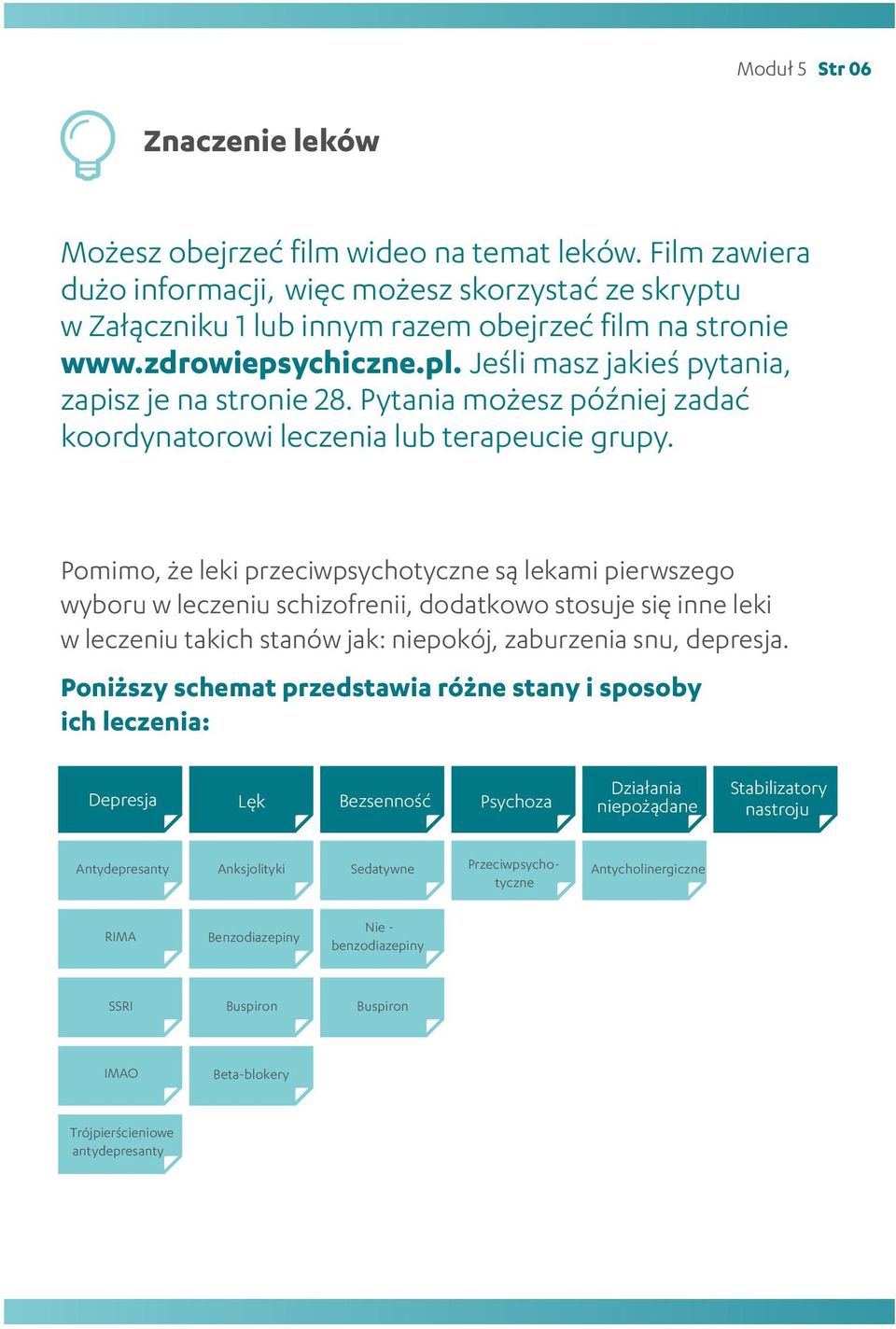 Pomimo, że leki przeciwpsychotyczne są lekami pierwszego wyboru w leczeniu schizofrenii, dodatkowo stosuje się inne leki w leczeniu takich stanów jak: niepokój, zaburzenia snu, depresja.