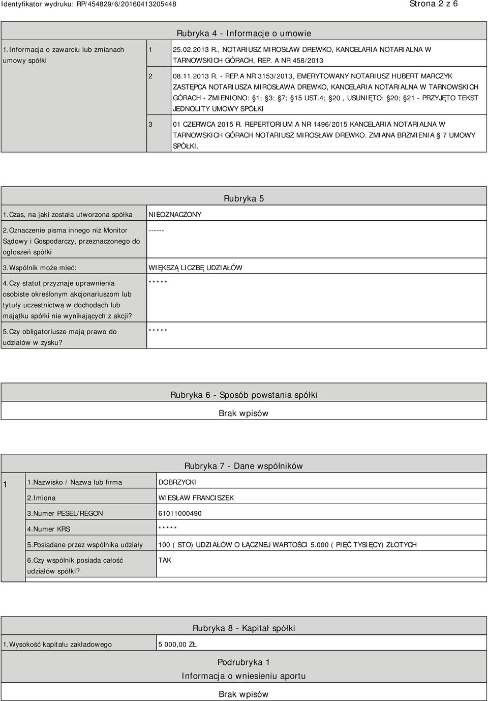 4; 20, USUNIĘTO: 20; 21 - PRZYJĘTO TEKST JEDNOLITY UMOWY SPÓŁKI 3 01 CZERWCA 2015 R. REPERTORIUM A NR 1496/2015 KANCELARIA NOTARIALNA W TARNOWSKICH GÓRACH NOTARIUSZ MIROSŁAW DREWKO.