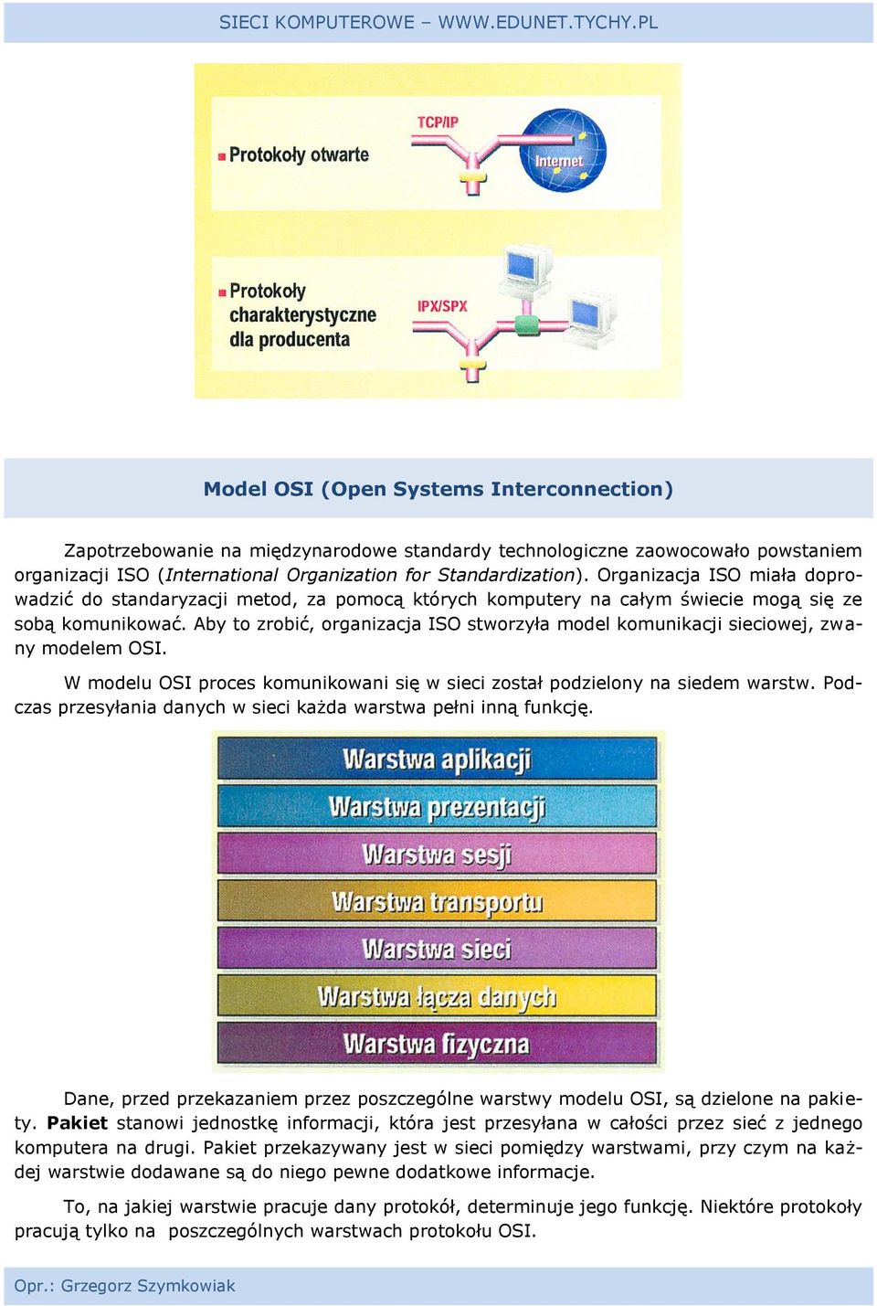 Aby to zrobić, organizacja ISO stworzyła model komunikacji sieciowej, zwany modelem OSI. W modelu OSI proces komunikowani się w sieci został podzielony na siedem warstw.