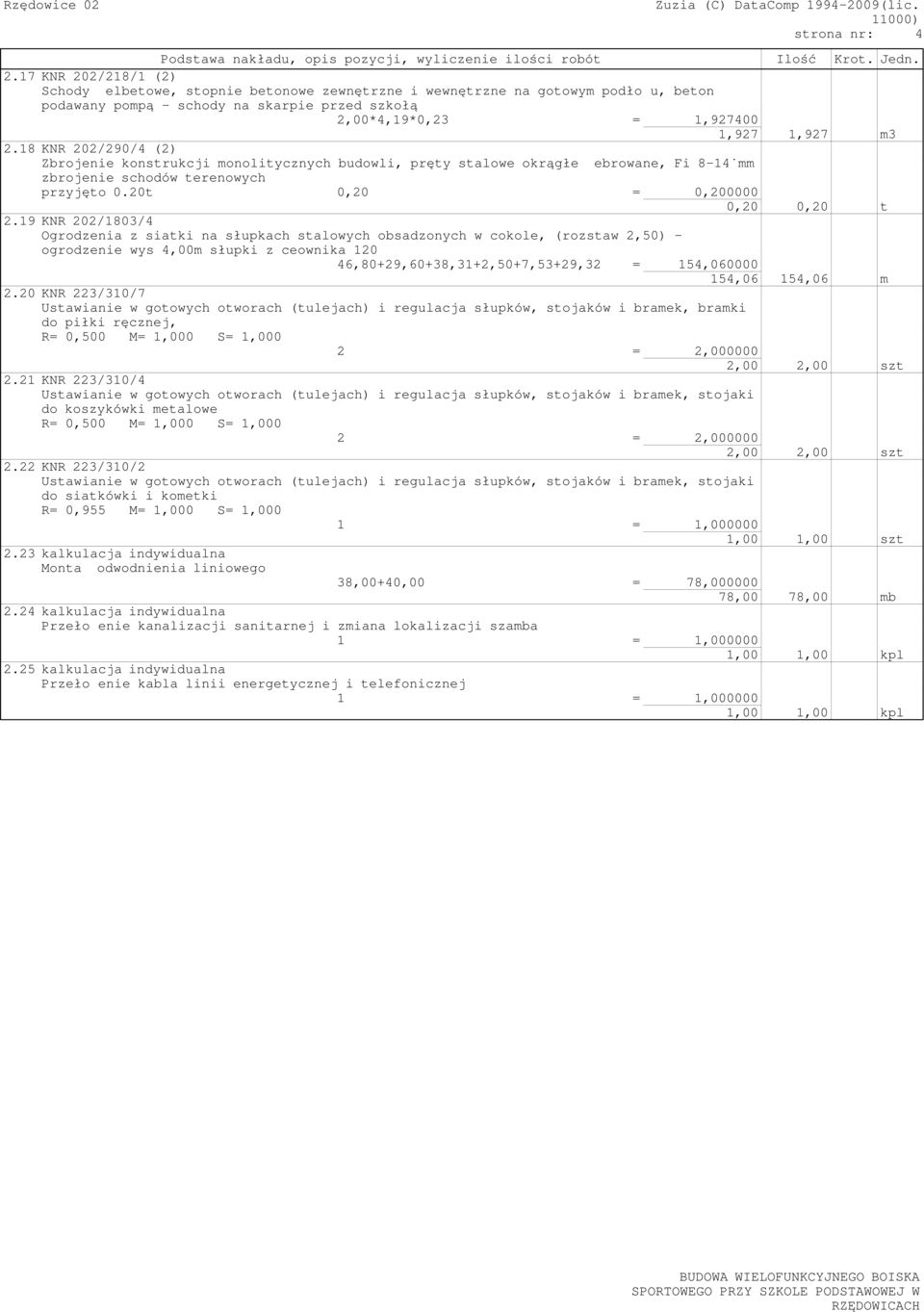 18 KNR 0/90/ () Zbrojenie konstrukcji monolitycznych budowli, pręty stalowe okrągłe żebrowane, Fi 8-1 mm zbrojenie schodów terenowych przyjęto 0.0t 0,0 = 0,00000 0,0 0,0 t.