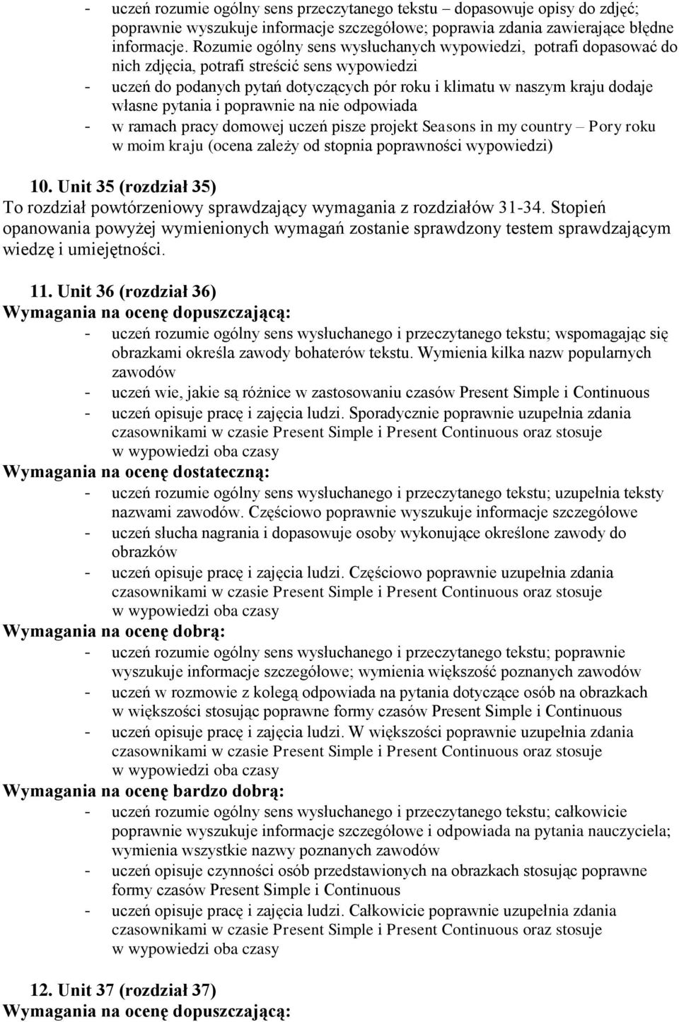 pytania i poprawnie na nie odpowiada - w ramach pracy domowej uczeń pisze projekt Seasons in my country Pory roku w moim kraju (ocena zależy od stopnia poprawności wypowiedzi) 10.