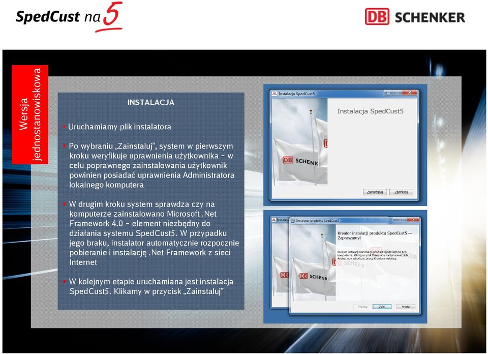 komputerze zainstalowano Microsoft.Net Framework 4.0 element niezbędny do działania systemu SpedCust5.