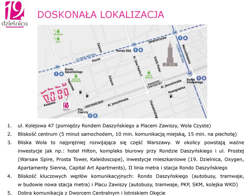 Prostej (Warsaw Spire, Prosta Tower, Kaleidoscope), inwestycje mieszkaniowe (19. Dzielnica, Oxygen, Apartamenty Sienna, Capital Art Apartments), II linia metra i stacja Rondo Daszyńskiego 4.