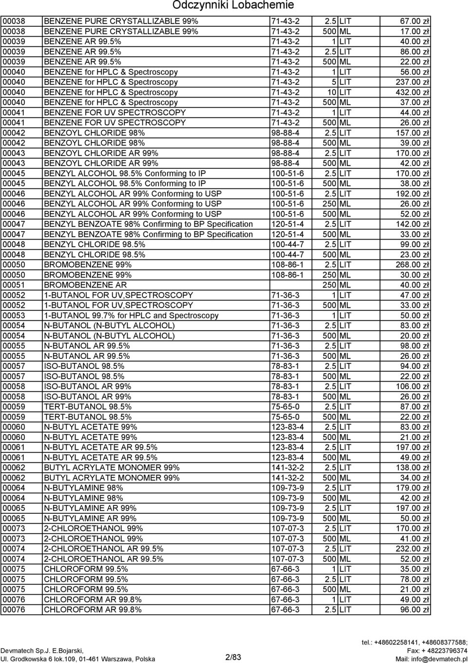 00 zł 00040 BENZENE for HPLC & Spectroscopy 71-43-2 10 LIT 432.00 zł 00040 BENZENE for HPLC & Spectroscopy 71-43-2 500 ML 37.00 zł 00041 BENZENE FOR UV SPECTROSCOPY 71-43-2 1 LIT 44.