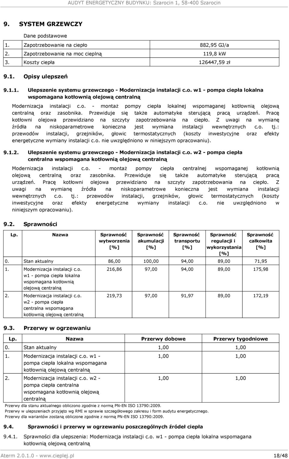 Przewiduje się także automatyke sterującą pracą urządzeń. Pracę kotłowni olejowa przewidziano na szczyty zapotrzebowania na ciepło.