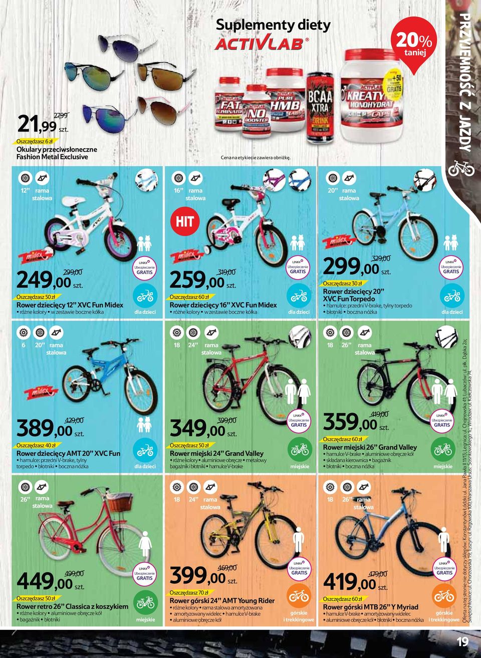 Oszczędzasz 60 zł Rower dziecięcy 16 XVC Fun Midex różne kolory w zestawie boczne kółka dla dzieci 329,00 299,00 szt.