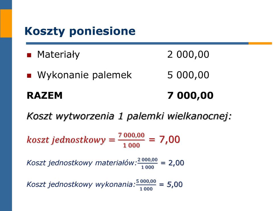 jednostkowy = 7 000,00 1 000 = 7,00 Koszt jednostkowy materiałów: