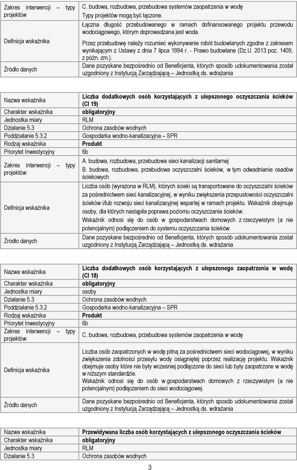 Liczba dodatkowych osób korzystających z ulepszonego oczyszczania ścieków (CI 19) RLM Liczba osób (wyrażona w RLM), których ścieki są transportowane do oczyszczalni ścieków za pośrednictwem sieci