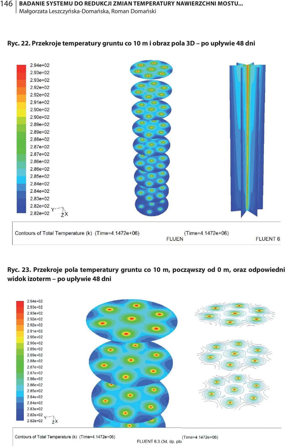 Przekroje temperatury gruntu co 10 m i obraz pola 3D po upływie 48 dni Ryc. 23.