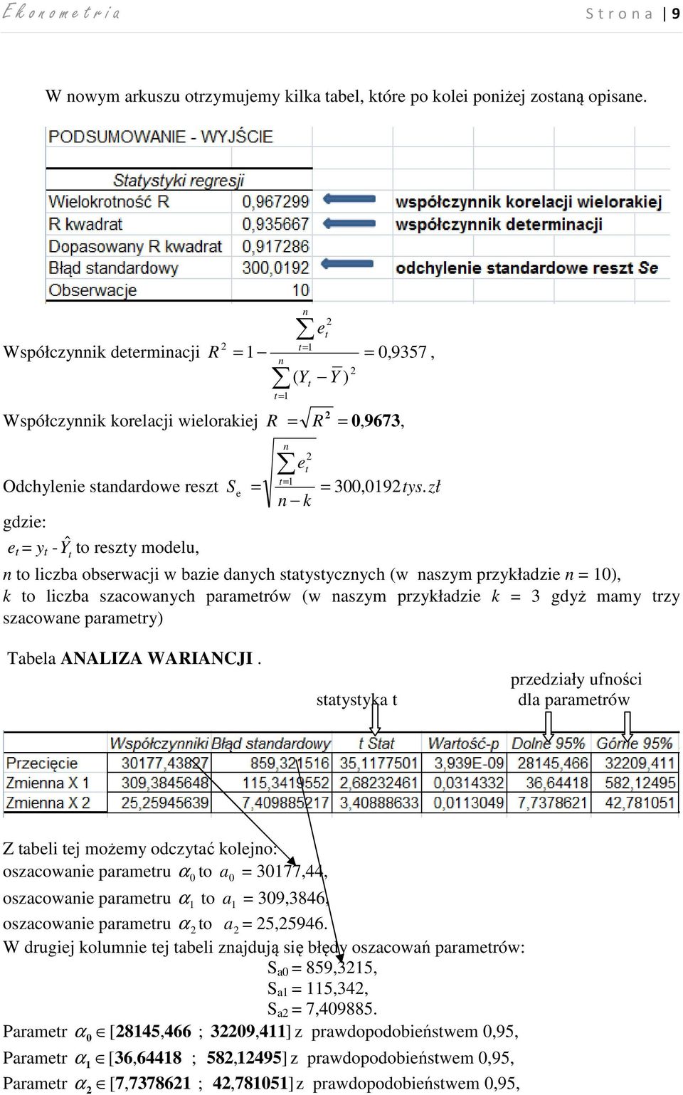 zł n k gdzie: e t = y t -Yˆ t to reszty modelu, n to liczba obserwacji w bazie danych statystycznych (w naszym przykładzie n = 0), k to liczba szacowanych parametrów (w naszym przykładzie k = 3 gdyż