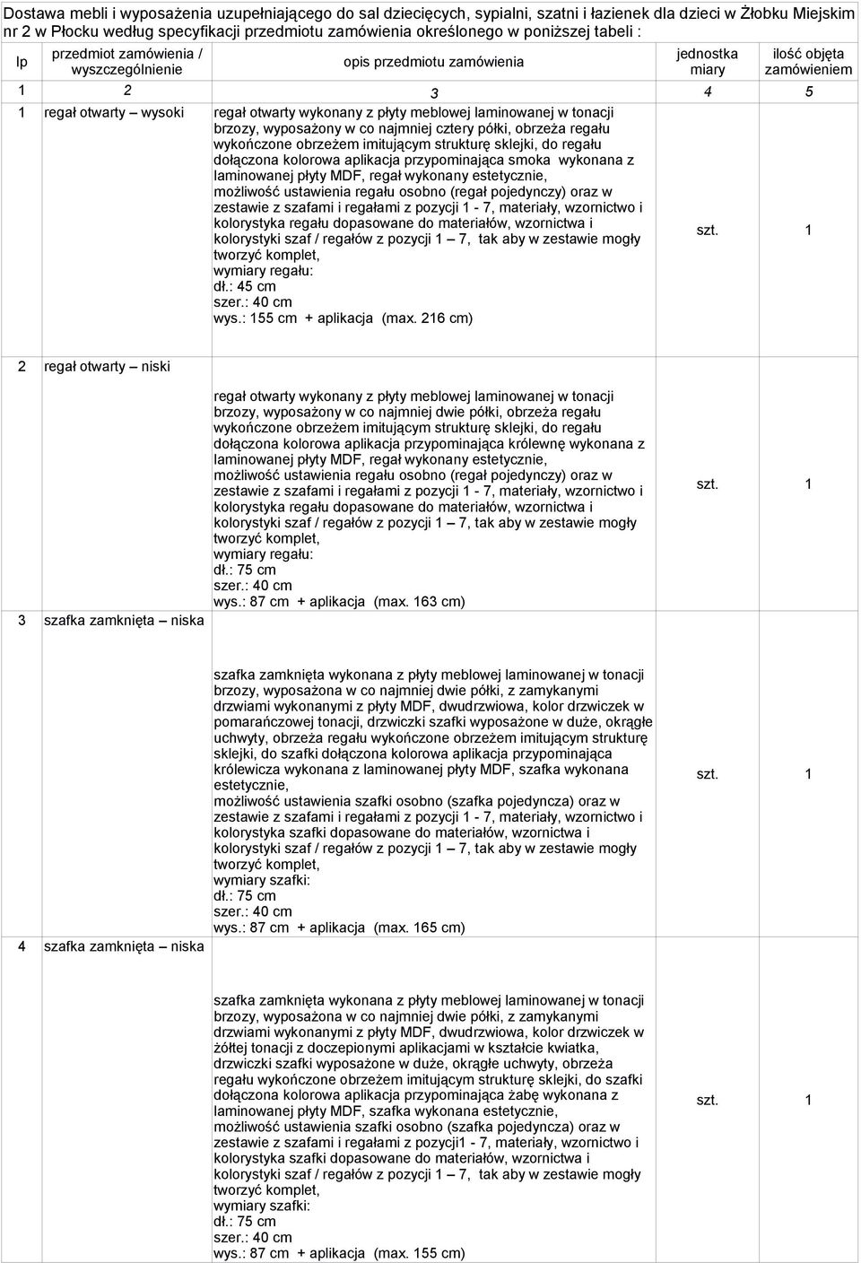 wyposażony w co najmniej cztery półki, obrzeża regału wykończone obrzeżem imitującym strukturę sklejki, do regału dołączona kolorowa aplikacja przypominająca smoka wykonana z laminowanej płyty MDF,