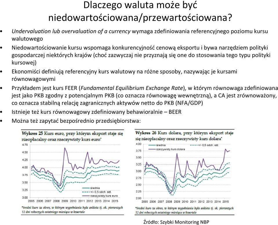 polityki gospodarczej niektórych krajów (choć zazwyczaj nie przyznają się one do stosowania tego typu polityki kursowej) Ekonomiści definiują referencyjny kurs walutowy na różne sposoby, nazywając je