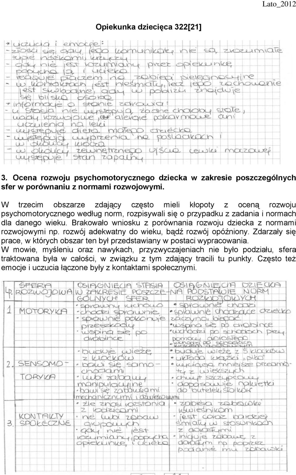 Brakowało wniosku z porównania rozwoju dziecka z normami rozwojowymi np. rozwój adekwatny do wieku, bądź rozwój opóźniony.