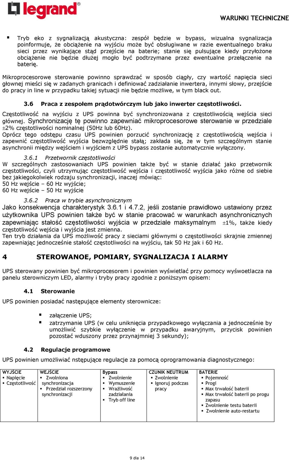 Mikroprocesorowe sterowanie powinno sprawdzać w sposób ciągły, czy wartość napięcia sieci głownej mieści się w zadanych granicach i definiować zadziałanie inwertera, innymi słowy, przejście do pracy