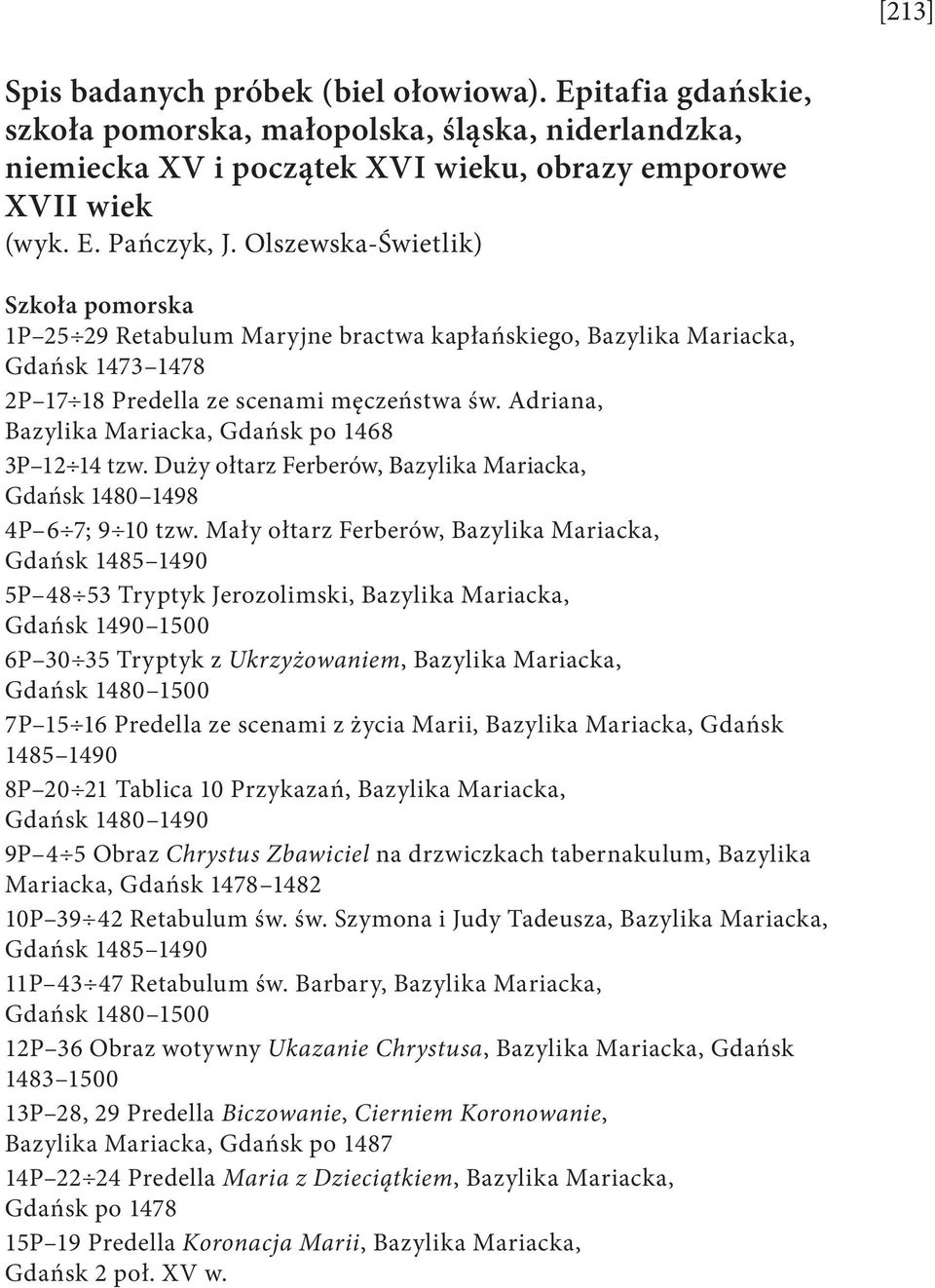 Adriana, Bazylika Mariacka, Gdańsk po 1468 3P 12 14 tzw. Duży ołtarz Ferberów, Bazylika Mariacka, Gdańsk 1480 1498 4P 6 7; 9 10 tzw.