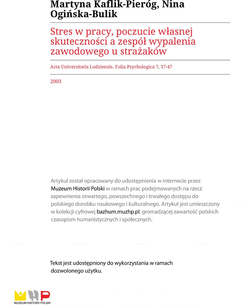 wypalenia zawodowego u strażaków Acta